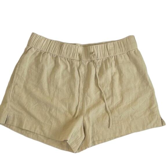 NWOT Melrose and Market Linen Blend Elastic Waist Drawstring Shorts Tan/Neutral - Picture 1 of 11